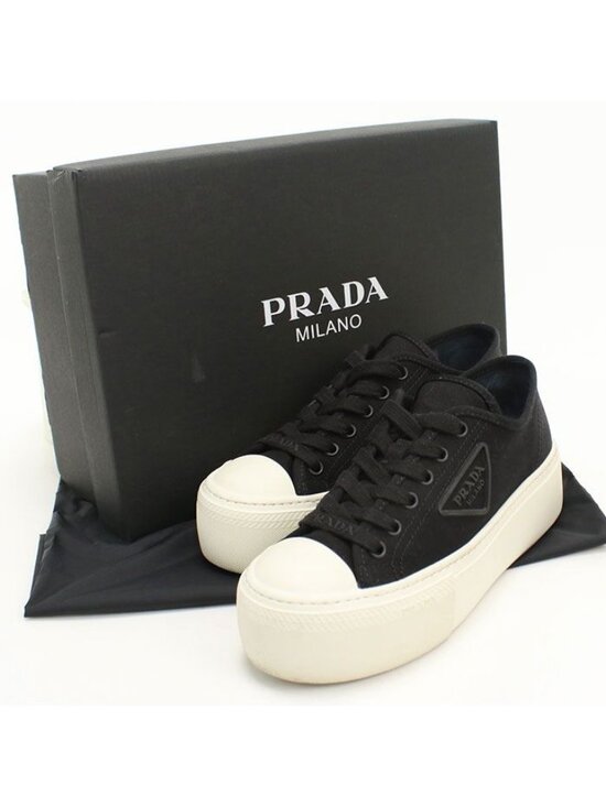 Prada Shoes - Prada Low Cut Triangle Logo Sneakers Cotton
